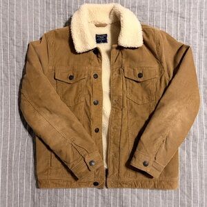 Abercrombie & Fitch Jacket Mens Medium Beige Corduroy Sherpa Lined Trucker Coat